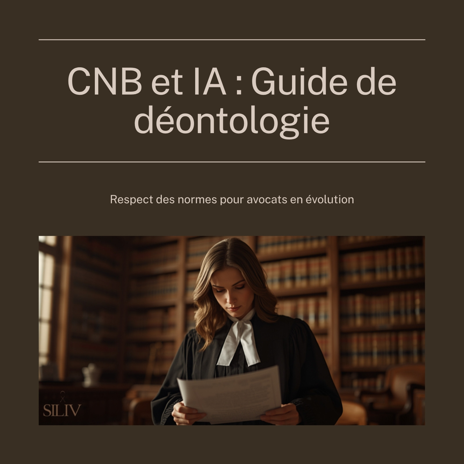 Avocate en robe consultant un document officiel dans une bibliothèque de palais de justice
